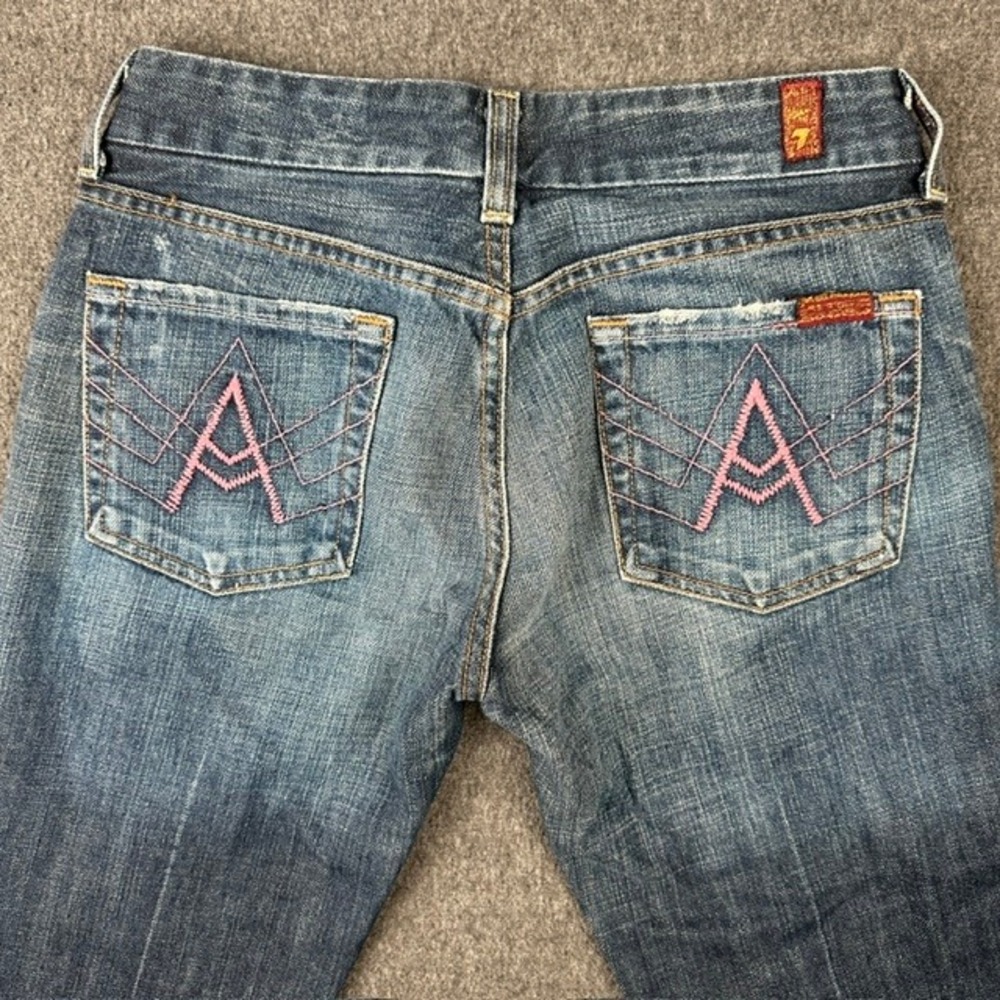 7 For All Mankind A Pocket Flare Jeans Blue Pink Embroidery U130061U Size 26
